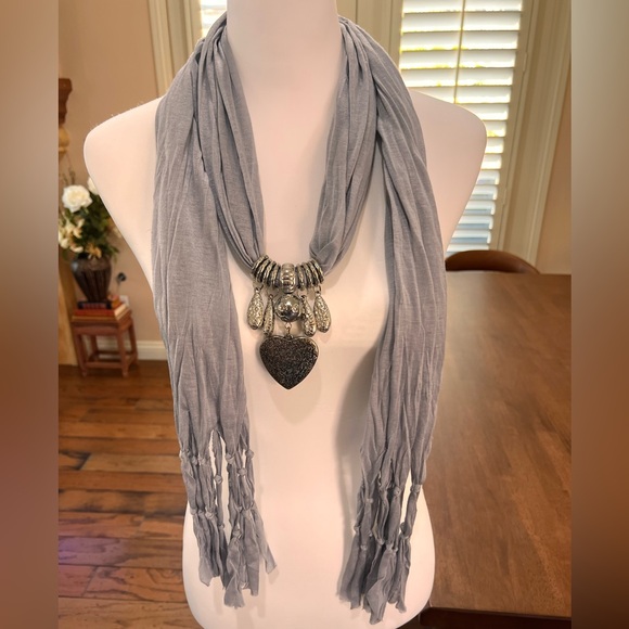 Jewelry Wrap Scarf, Light Gray with Charms - Picture 2 of 4